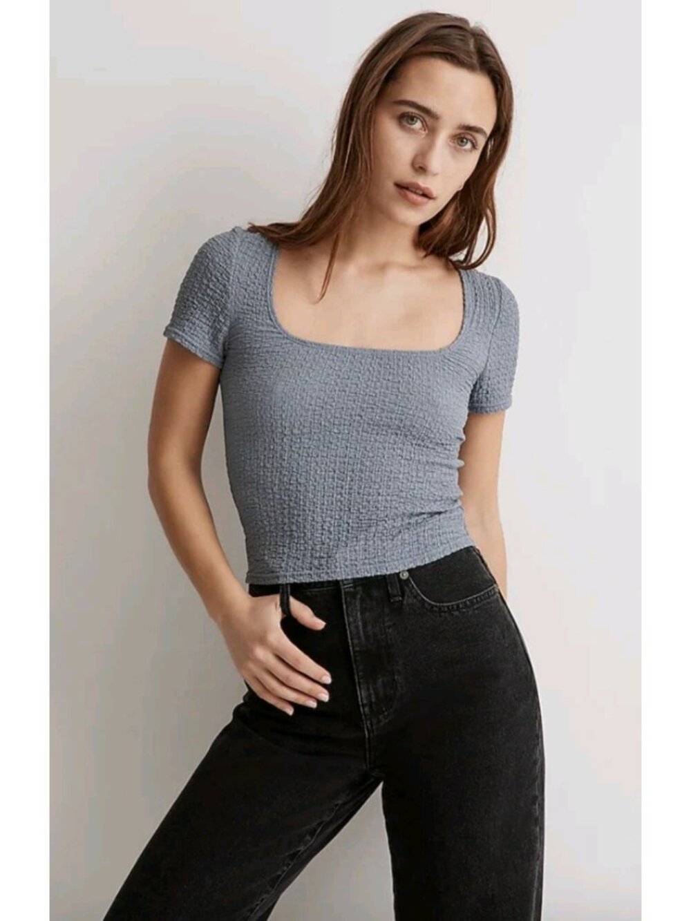 Madewell Womens Popcorn Top in Teapot Blue Size Small